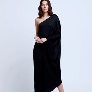 L'Agence Black Satin Maxi One Shoulder Dress